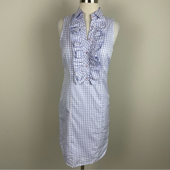 hadleigh's Dresses Hadleighs Blue Purple Plaid Ruffle Front